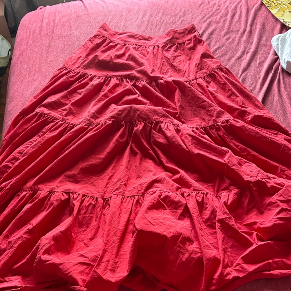 Mango Bright Red Tiered Maxi Skirt